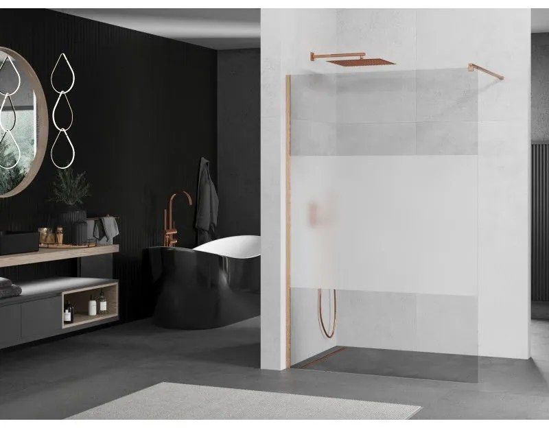 Mexen Kioto, sprchová zástena Walk-In 100 x 200 cm, 8mm číre sklo-námraza, medený matný profil, 800-100-101-65-35