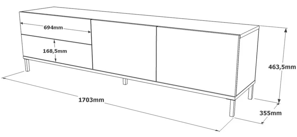 TV stolík Ove III 170 cm sivý