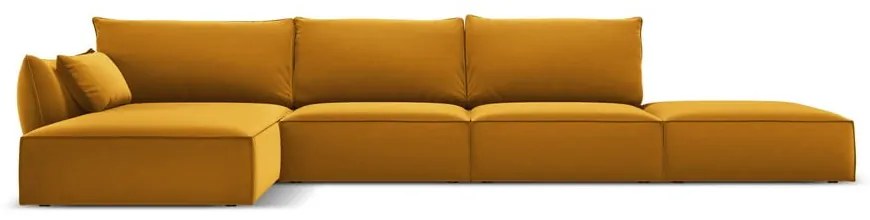 Zamatová rohová pohovka v horčicovej farbe (ľavý roh/s leňoškou) Vanda – Mazzini Sofas