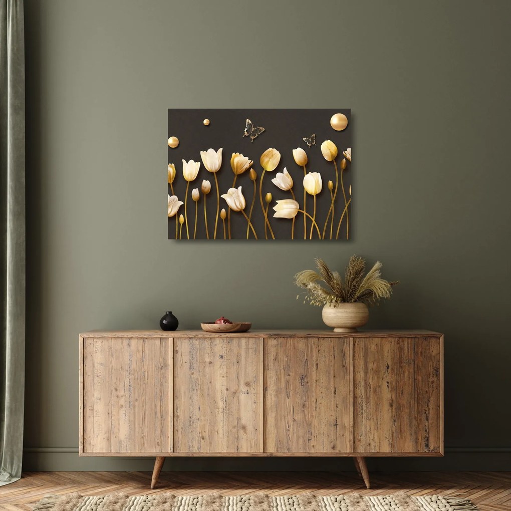 Sklenený obraz - Tulipány - abstraktné (70x50 cm)