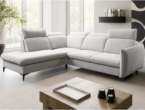 Rohová sedačka Glow, svetlo šedá látka, ľavý roh%