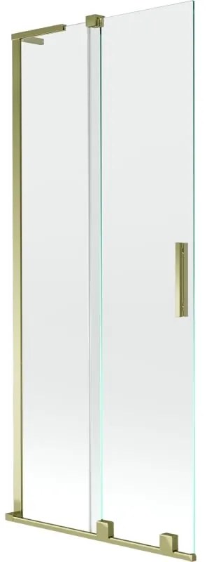 Mexen Velar L, 2-krídlová posuvná vaňová zástena 85 x 150 cm, 8mm číre sklo, zlatý lesklý profil, 896-085-003-01-50