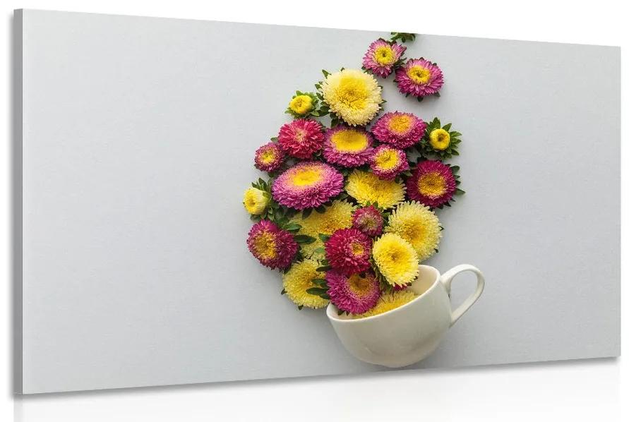 Obraz šálka plná kvetov Varianta: 90x60