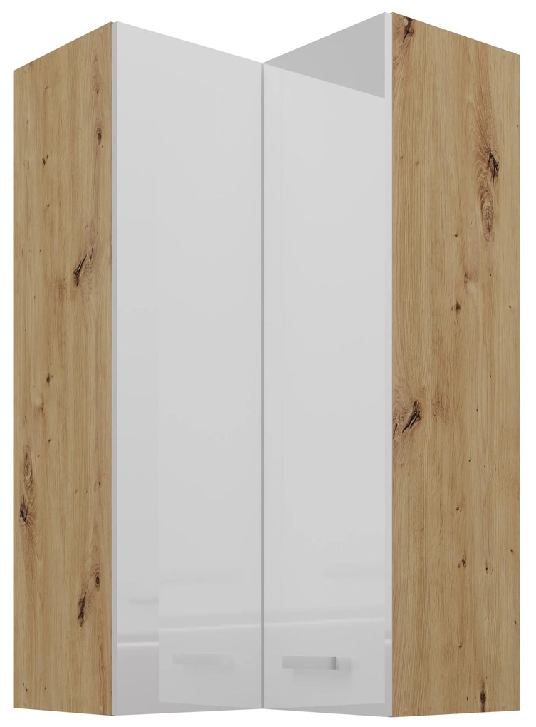 Horná rohová kuchynská skrinka Arryn 60x60 GN-108 2F (90°) (korpus: dub artisan / front: lesk biely). Vlastná spoľahlivá doprava až k Vám domov. 1134388