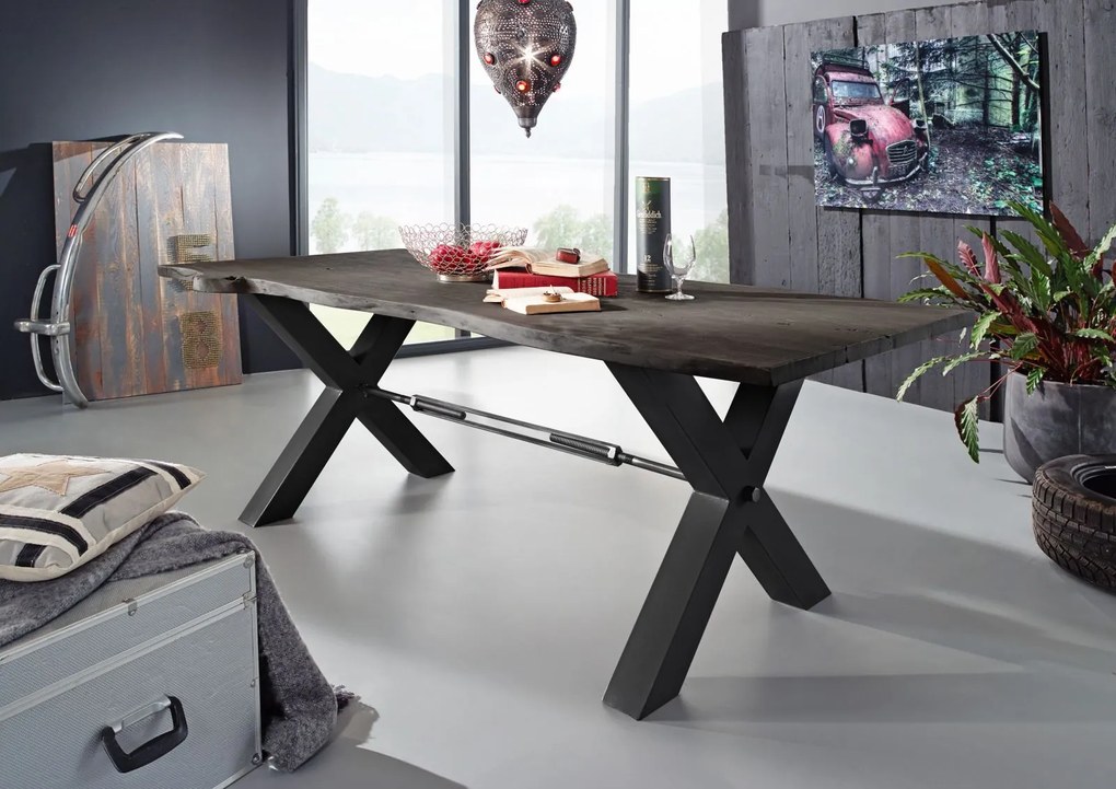 Bighome - DARKNESS Jedálenský stôl 200x100 cm - čierne nohy, sivá, akácia