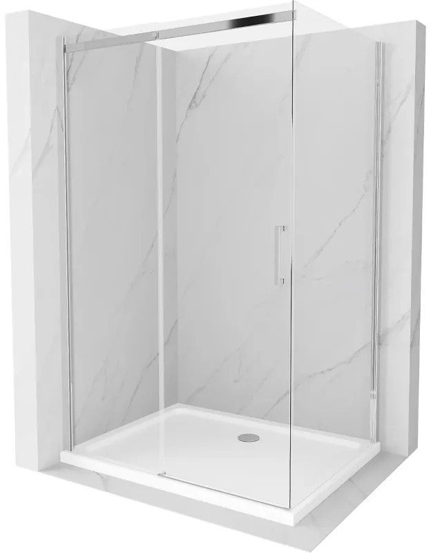 Mexen Omega, sprchovací kút s posuvnými dverami 140 (dvere) x 90 (stena) cm, 8mm číre sklo, chrómový profil + slim sprchová vanička 5cm, 825-140-090-01-00-4010