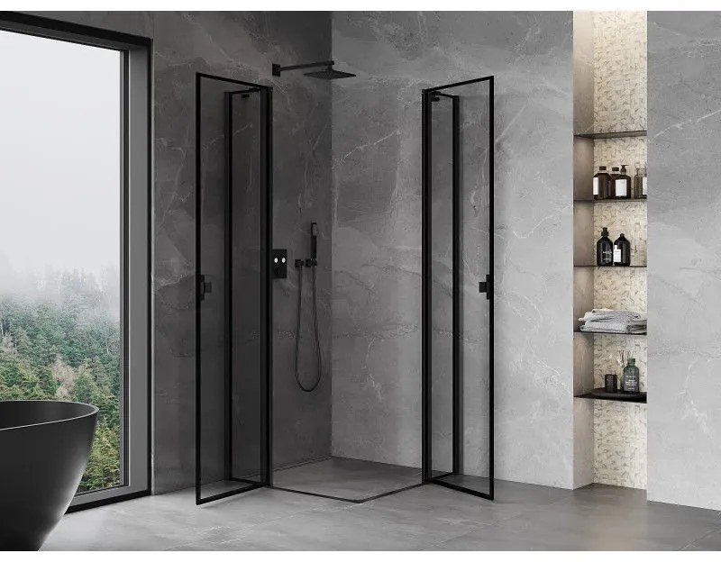Mexen, Mexen Mist Duo výklopný sprchový kút 115 x 115 cm, čierny rám - 8A4-115L-115P-70-70