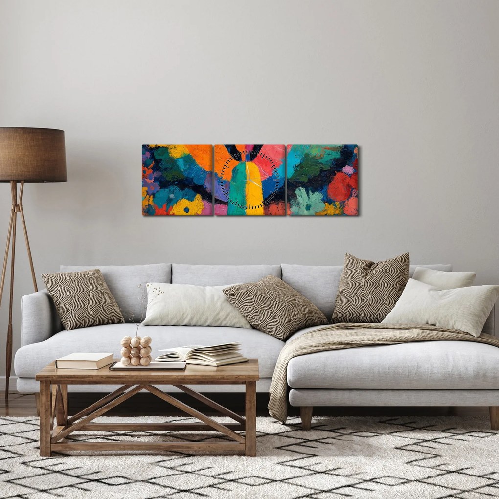 Obraz - Abstraktný anjel s kvetmi (s hodinami) (90x30 cm)