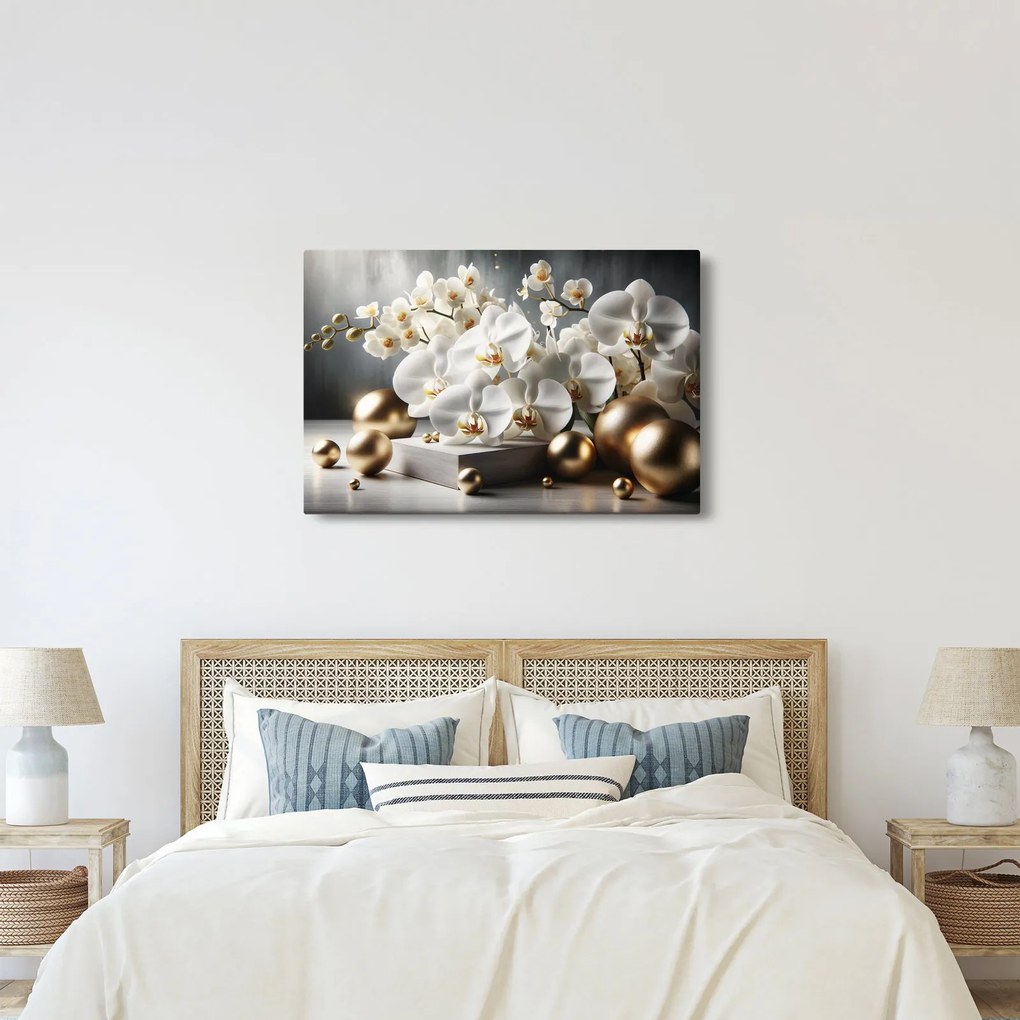 Obraz - Orchidea a zlaté gule (90x60 cm)