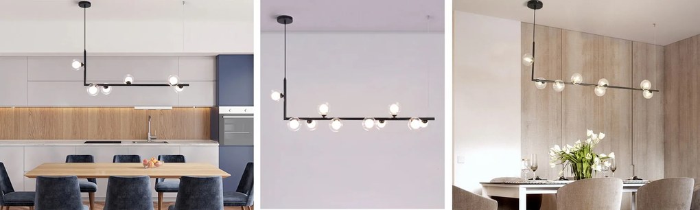 Toolight - Kovová industriálna sklenená stropná lampa APP754-8CP, čierna, OSW-03987