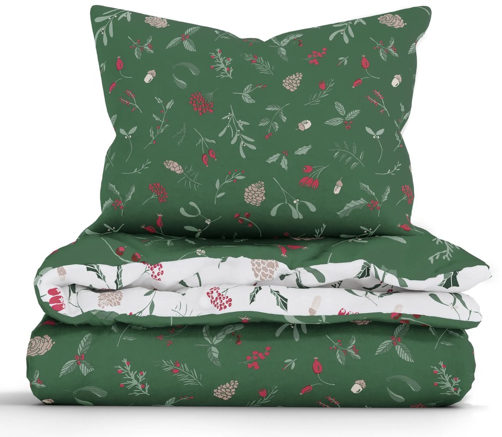 Vianočné predĺžené bavlnené obliečky Renforcé - Cezmínové vetvičky