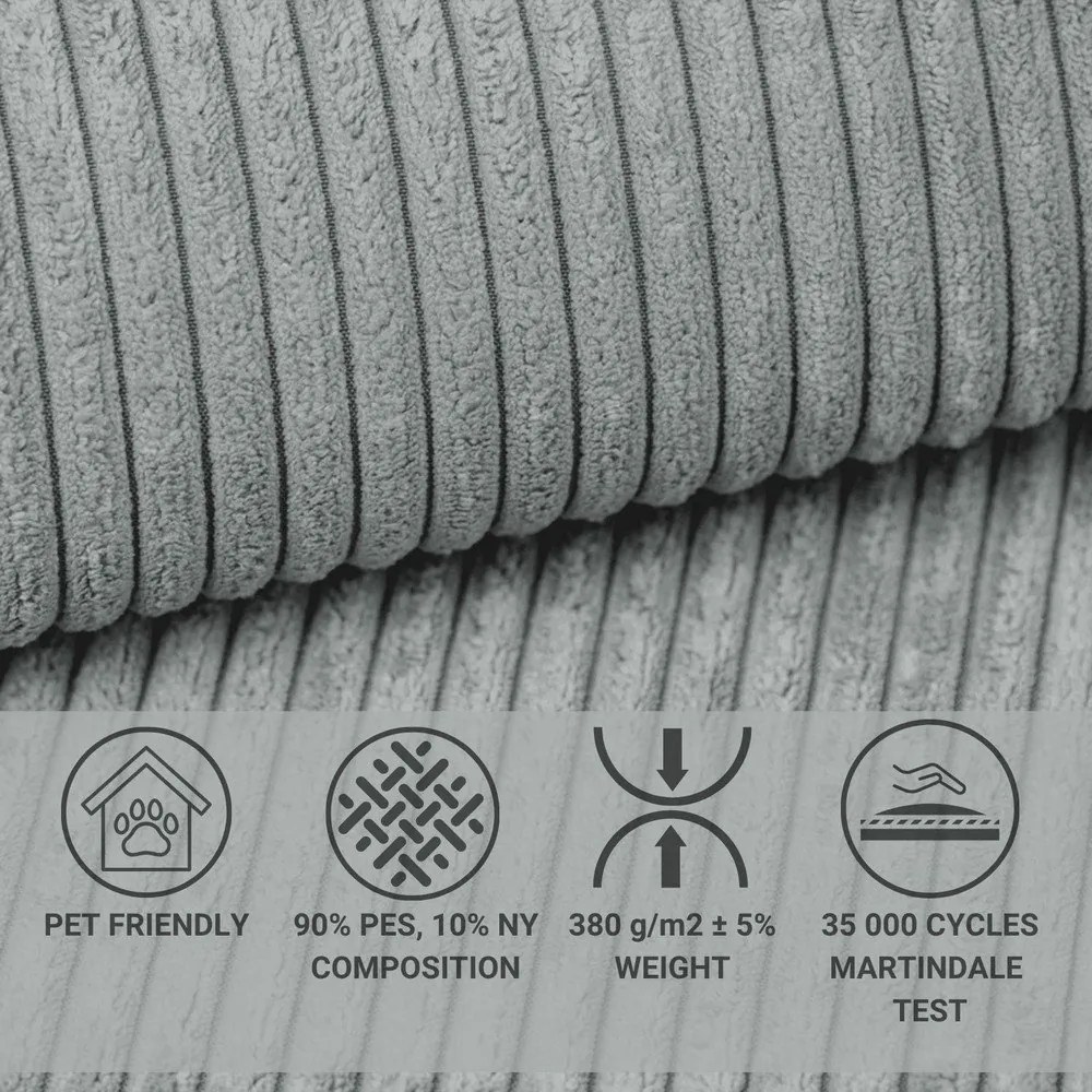 Sivá menčestrová rozkladacia/s úložným priestorom rohová pohovka (pravý roh/do L) Tonga – Maison de Rêve