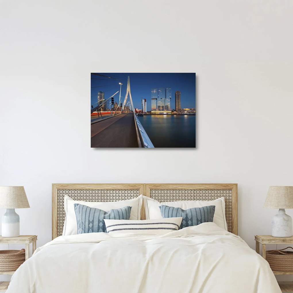 Sklenený obraz - Súmrak v Rotterdame, Holandsko (70x50 cm)
