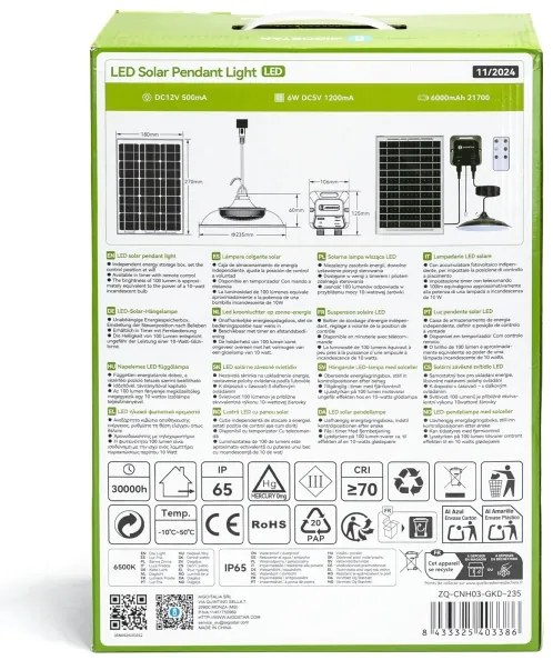 Aigostar - LED Solárny luster LED/70W/12V 6000 mAh 6500K pr. 23,5 cm