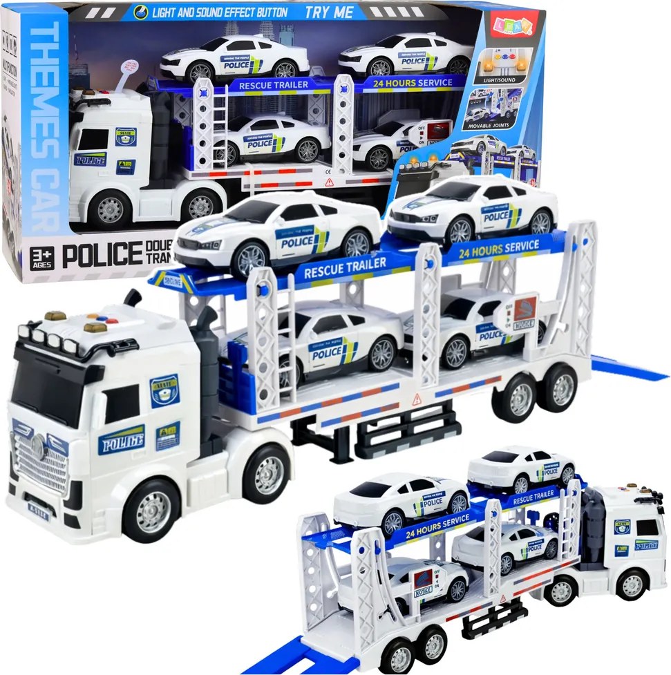 LEAN Toys Policajné nákladné auto, odťahovka, Lora, preprava policajných vozidiel, autá, svetlá, zvuky