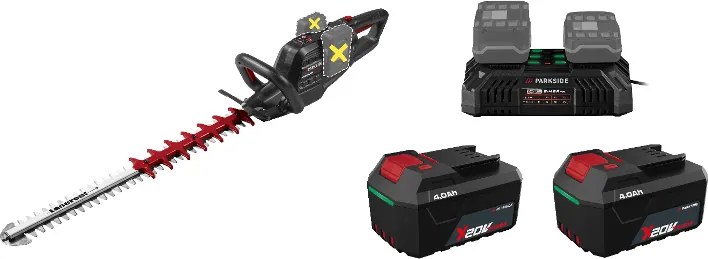 Parkside Performance® Aku nožnice na živý plot Ppahs 40 A1 + Akumulátor 20 V/4 Ah PAP 204 A1, 2 kusy + Dvojitá nabíjačka 20 V/4,5 A (800012588)