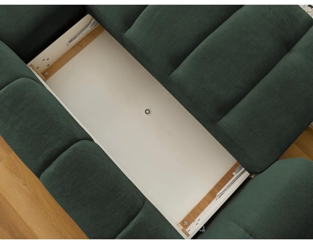 Zelená rozkladacia/s úložným priestorom rohová pohovka (pravý roh/s leňoškou) Fuji – Bobochic Paris