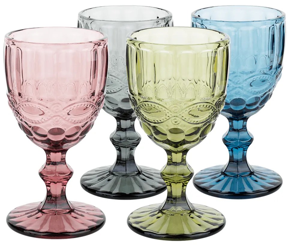 Farebné vintage poháre na víno, 4ks, 240ml, SAVOY TYP 3