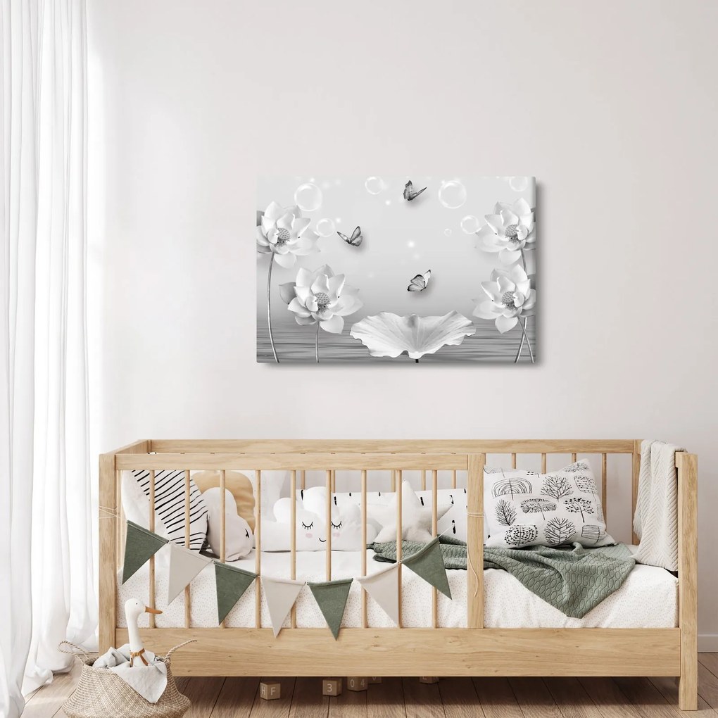 Obraz - Kvetinový dizajn s motýlikmi (90x60 cm)
