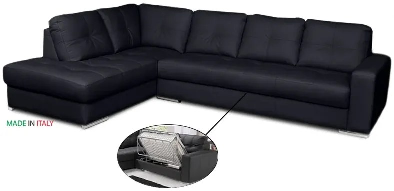 Kožená sedacia súprava s rozkladom na každodenné spanie ALEXIE – rohová, ľavá, tm. modrá (navy 325)