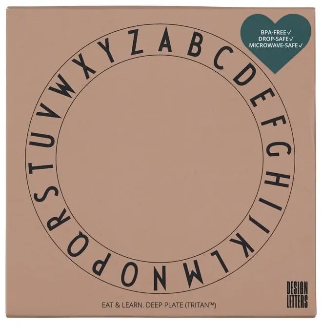 Béžový detský hlboký tanier Design Letters Eat & Learn, 15,5 cm
