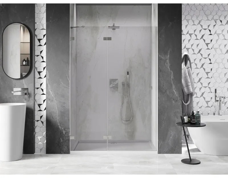 Mexen, Mexen Lunar ľavé výklopné sprchové dvere 130 cm, transparentné, brúsený nikel - 834-130-000-97-00-L