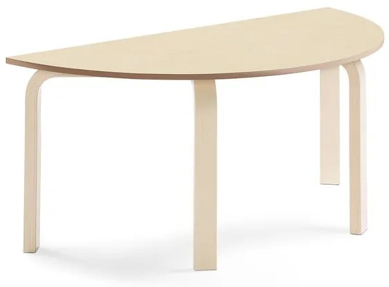 Stôl ELTON, polkruh, 1200x600x530 mm, linoleum - béžová, breza