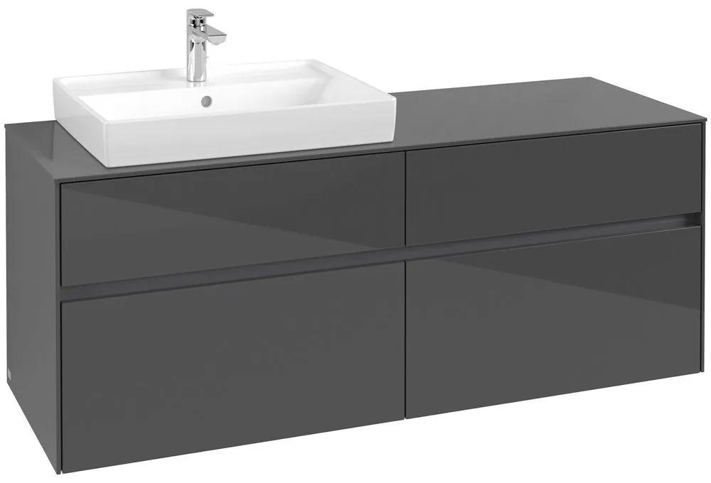 VILLEROY &amp; BOCH Collaro závesná skrinka pod umývadlo na dosku (umývadlo vľavo), 4 zásuvky, 1400 x 500 x 548 mm, Glossy Grey, C08500FP