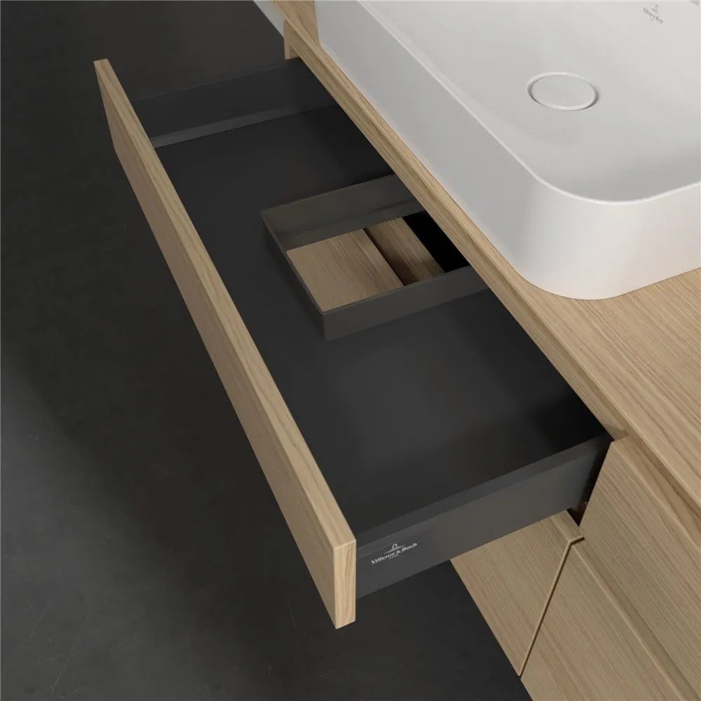 VILLEROY &amp; BOCH Legato závesná skrinka pod dve umývadlá na dosku, 4 zásuvky, s LED osvetlením, 1600 x 500 x 550 mm, Nordic Oak, B768L0VJ