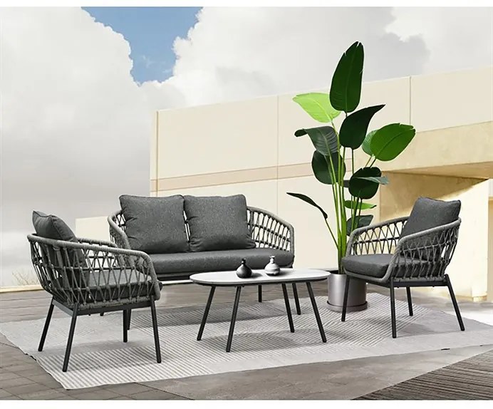 Autronic BONTEC Záhradná sedacia súprava, kov, polyratan, sivá, AZ-L1880 GREY Farba: Šedá