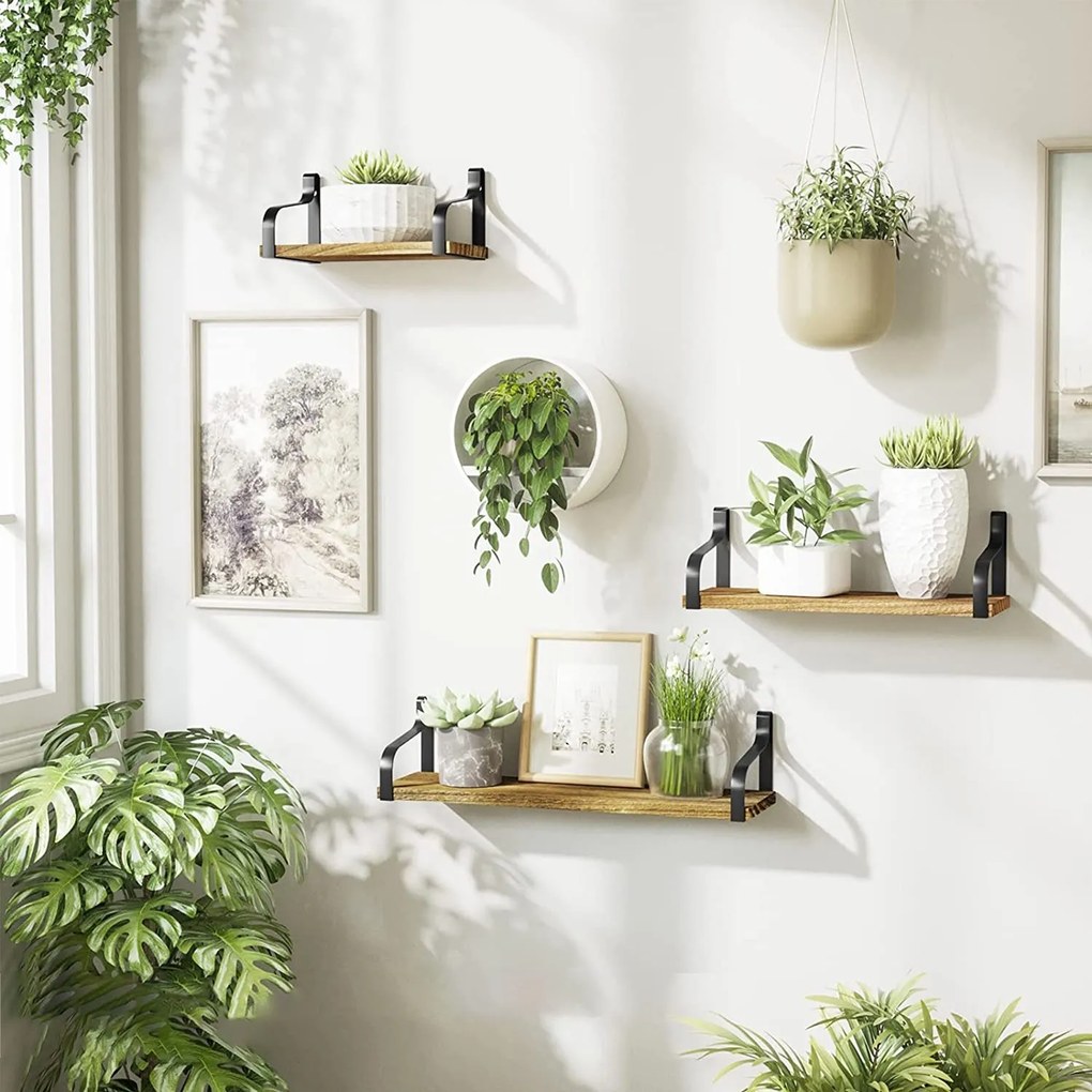 Tutumi, sada drevených políc 3ks 30x15 / 40x15 / 50x15 cm 322183, čierna-hnedá, HOM-06804