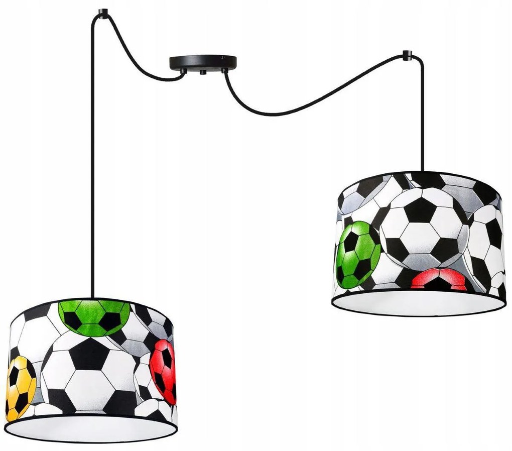 Detské závesné svietidlo Soccer Spider, 2x textilné tienidlo so vzorom, (výber z 2 farieb konštrukcie)