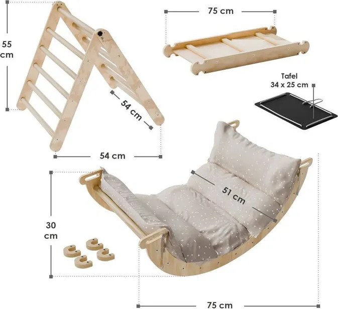 Detská lezecká sada 4 v 1, do interiéru, štýl Montessori