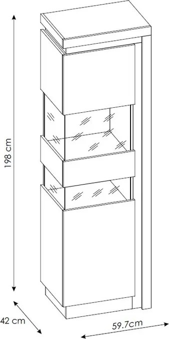 Vysoká vitrína Lyon, biela lesk, s osvetlením, ľavá