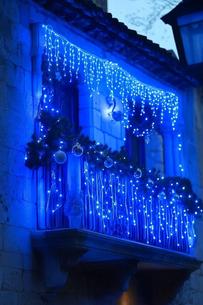 Vianočné svetielka LED záclona FLASH modrá 300 LED