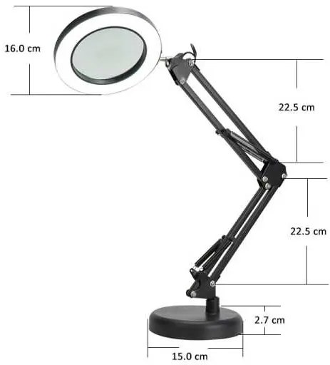 Stolná lampa Platinet Magnify 10 W, lupa, čierna
