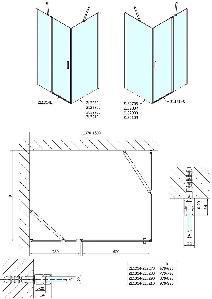 Polysan Polysan, ZOOM obdĺžniková sprchová zástena 1400x1000mm L/P varianta, ZL1314ZL3210