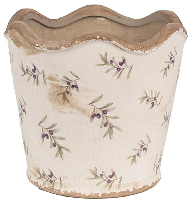 Béžový antik obal na kvetináč s olivami Olive Fields S - Ø 16*15 cm