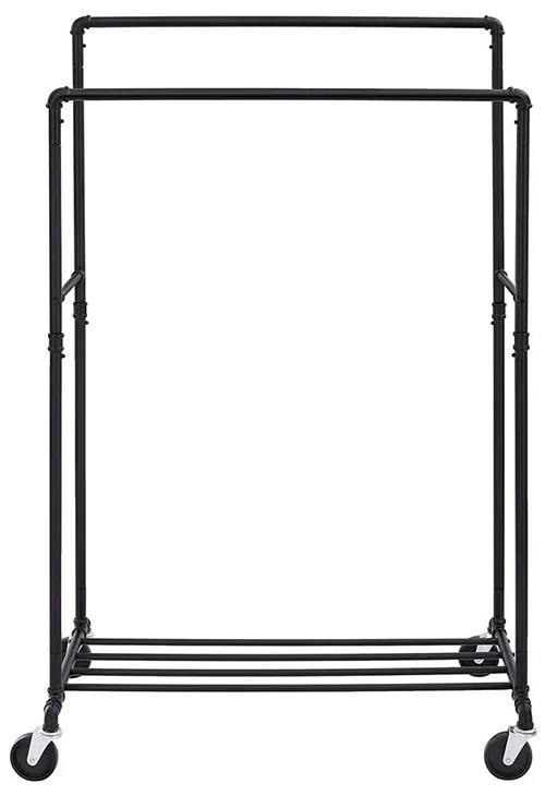 Dvojitý pojazdný stojan na oblečenie, čierny