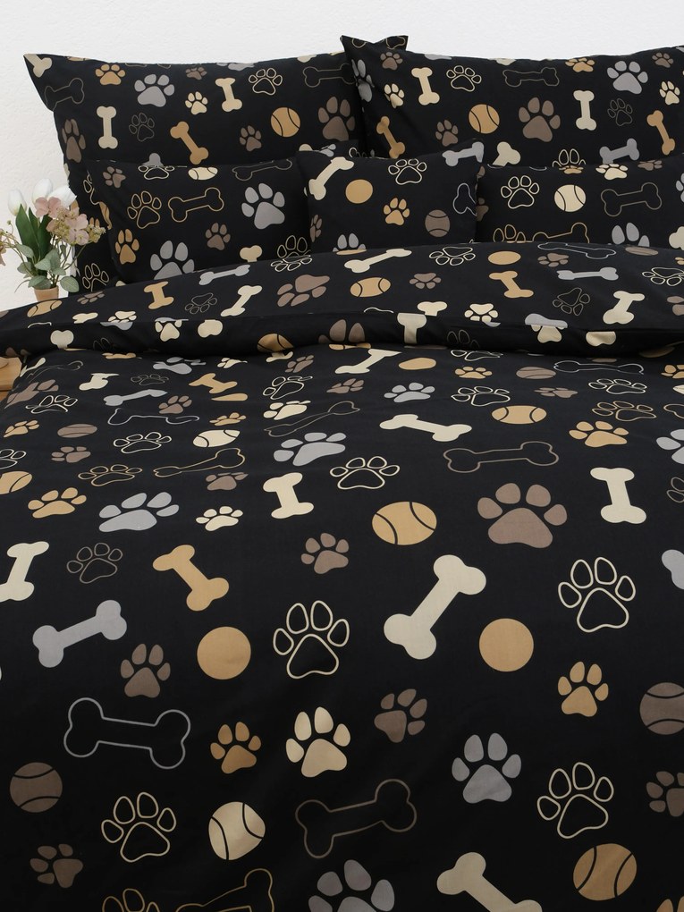 Bavlnené obliečky Renforcé – Psie labky čierne