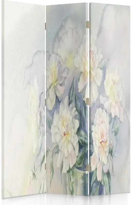 CARO Paraván - White Flowers 3 | trojdielny | obojstranný 110x150 cm