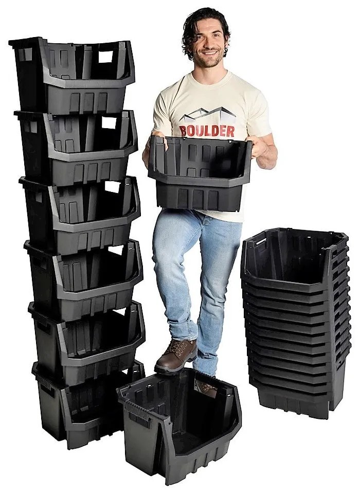 Prosperplast Dielenský úložný box so skosenou hranou HEAVY DUTY, čierny 40x38x28