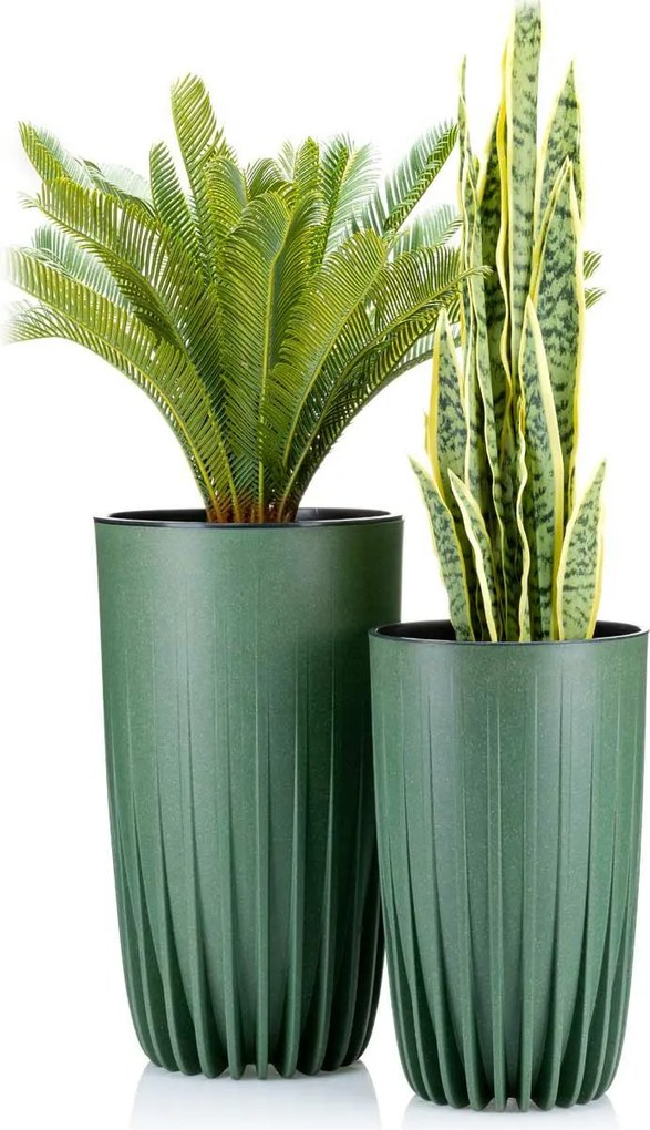 PLASTOVÝ KVETINÁČ STRIPPED ECO SADA 2KS 42X25 CM+ 51X30 CM ZELENÁ