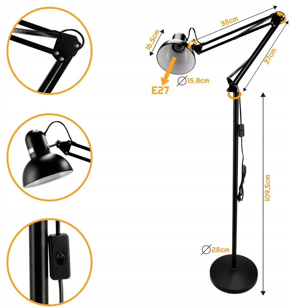 BERGE LED stojacia lampa E27 185cm - BERLIN