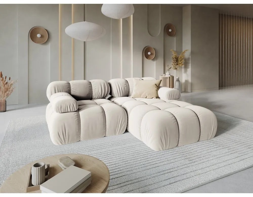 Béžová zamatová modulárna rohová pohovka (pravý roh) Bellis – Micadoni