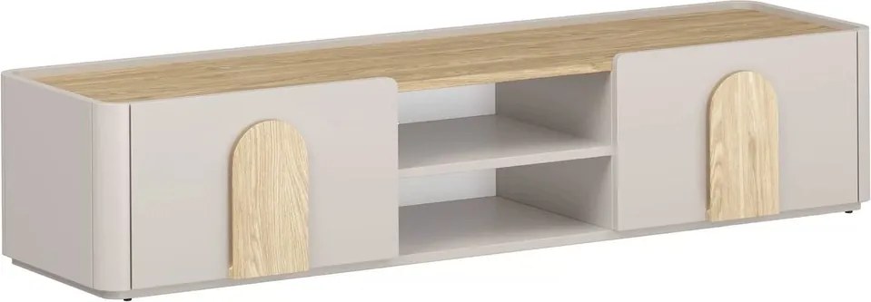 TV stolík Amilio 170 cm so zásuvkou - kašmír / olejovaný dub / úchytky svetlý dub