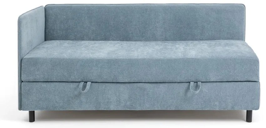 Modrá čalúnená jednolôžková posteľ s úložným priestorom s matracom 120x200 cm Avela – Bonami Selection