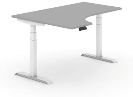 Výškovo nastaviteľný stôl, elektrický, 625-1275 mm, ergonomický ľavý, doska 1600x1200 mm, sivá, biela podnož