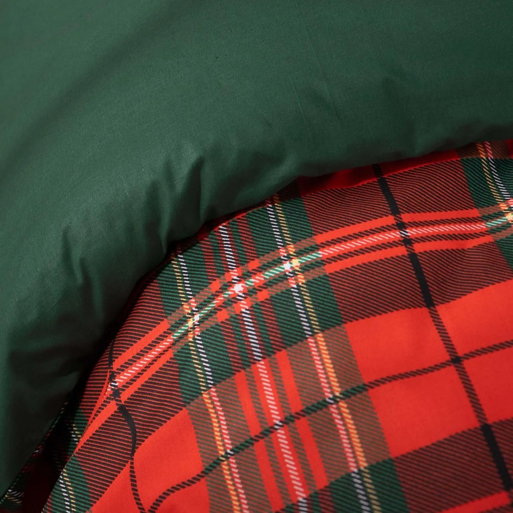 Goldea bavlnené posteľné obliečky duo - červené káro s tmavo zelenou 140 x 220 a 70 x 90 cm