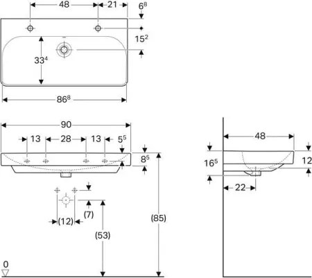 Geberit 500.252.01.1 - Závesné dvojumývadlo Smyle Square 90x48 cm keramika/biela